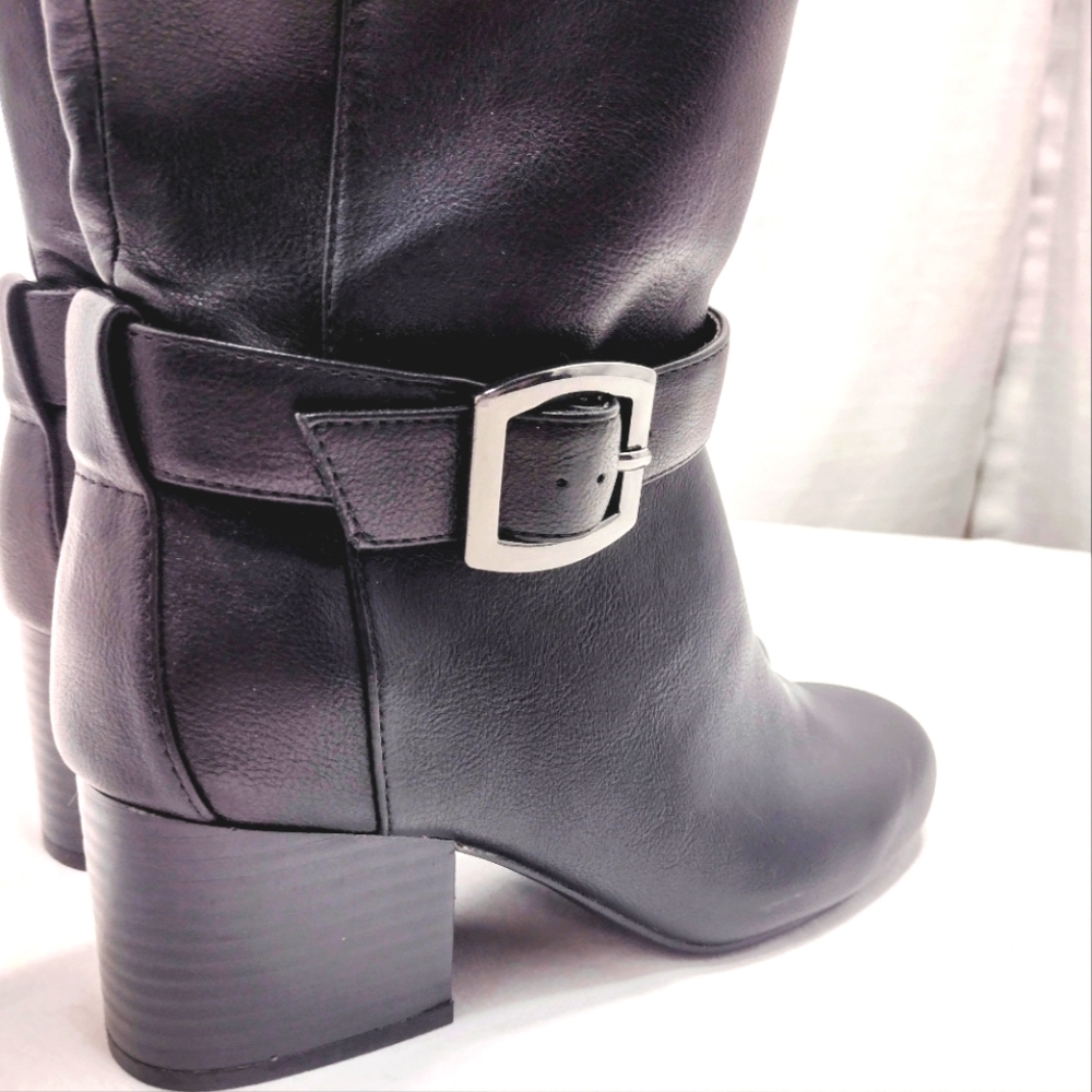 Aerosoles Patience Faux Leather Extended Calf Knee-High Stack Heel Boots - Picture 6 of 15